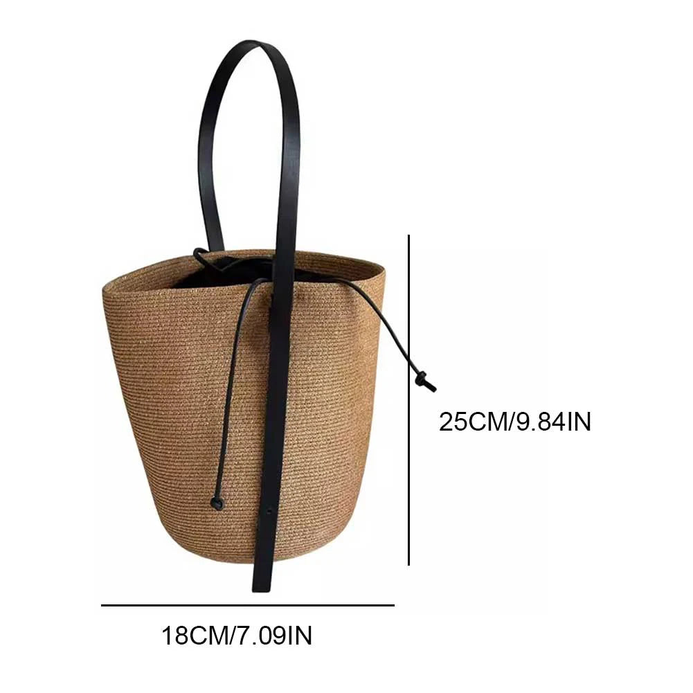 Woven Straw Bag for Women with Adjustable Strap Summer Beach Bag Solid Shoulder Bag Cute Handbag for Travel Shopping