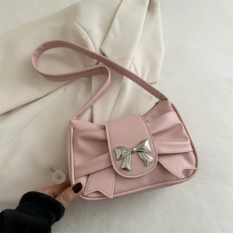 Trendy Bow Shoulder Bag Handbag Casual Underarm Bag Daily Commuting Bags PU Leather Lady Banquet Bag Business Women's Bags