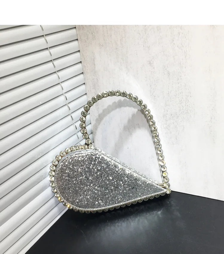 2025 New Heart Shape Rhinestone Handbags Party Day Clutches Crystal Handbags For Wedding Gift Purse Women Prom Dinner Purses Bag