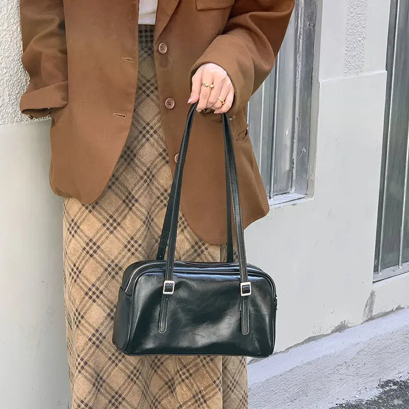 Large Capacity Brown Bowling Handbag Women's Shoulder Bag Retro Korean INS Style Autumn Winter New 2025 Fashion Trend Bag