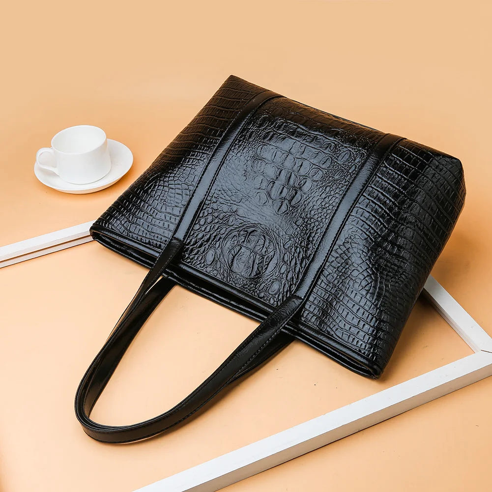 Tote Bag for Women Crocodile Print Top Handle Bag PU Leather with Inner Pocket with Zipper Handbag for Work Travel
