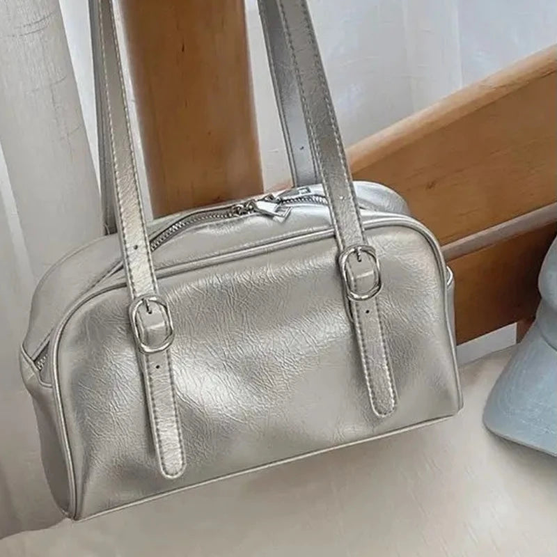 Large Capacity Brown Bowling Handbag Women's Shoulder Bag Retro Korean INS Style Autumn Winter New 2025 Fashion Trend Bag