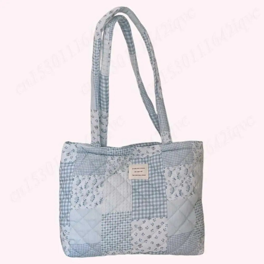 Women Quilted Diamond Lattice Handbag Floral Shoulder Bag Large Capacity Carrying Bag Stylish Commuting Bag Puffy Tote Handbag