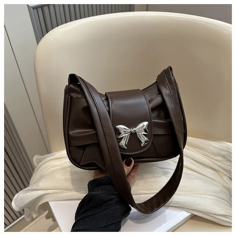 Trendy Bow Shoulder Bag Handbag Casual Underarm Bag Daily Commuting Bags PU Leather Lady Banquet Bag Business Women's Bags