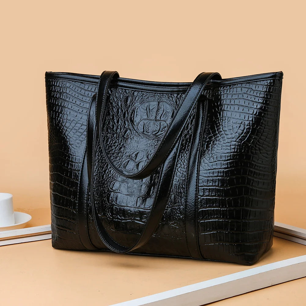 Tote Bag for Women Crocodile Print Top Handle Bag PU Leather with Inner Pocket with Zipper Handbag for Work Travel