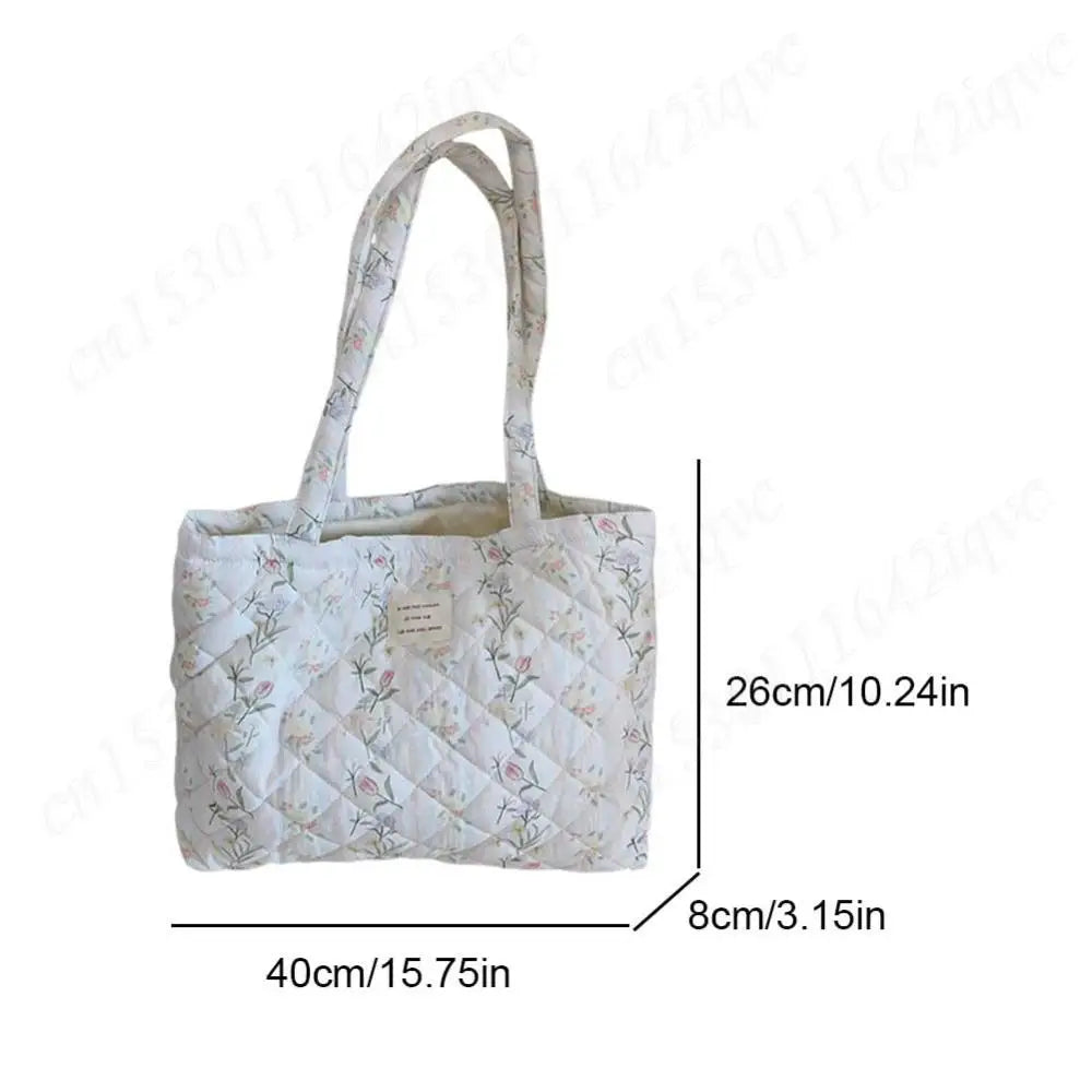 Women Quilted Diamond Lattice Handbag Floral Shoulder Bag Large Capacity Carrying Bag Stylish Commuting Bag Puffy Tote Handbag