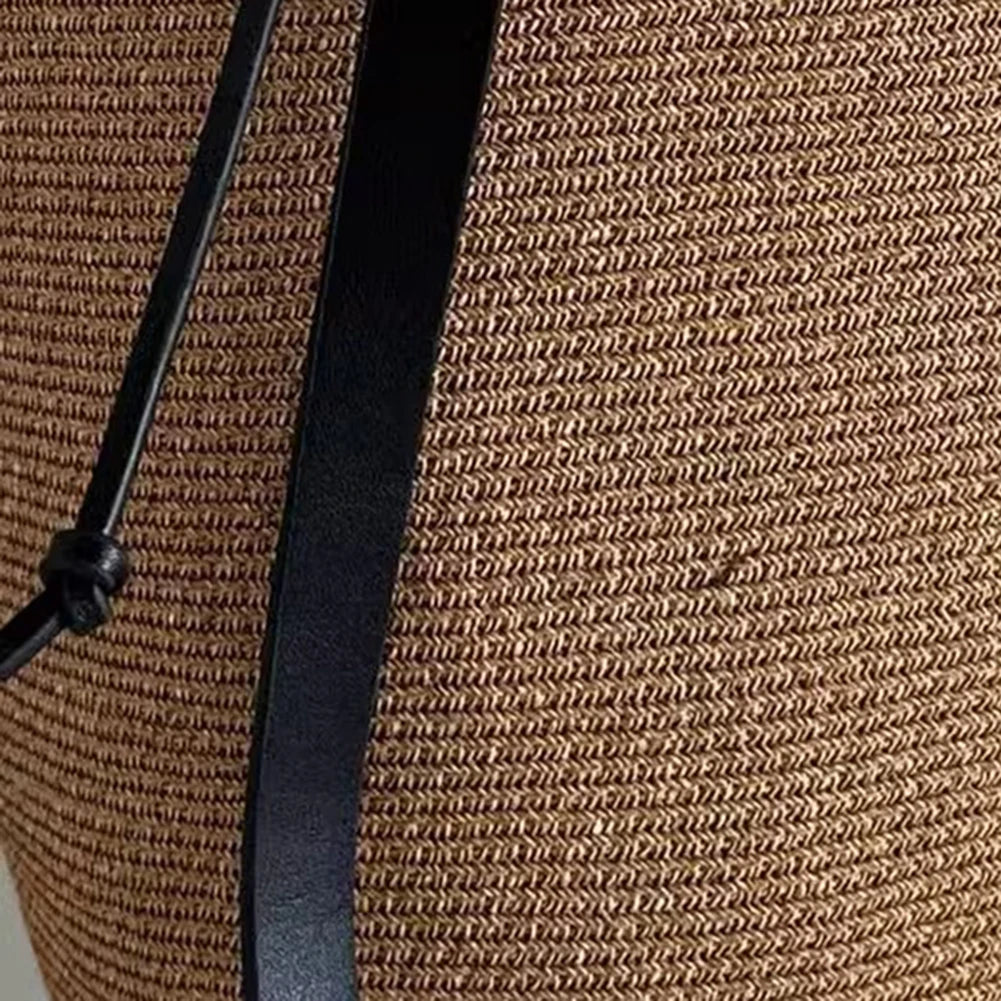 Woven Straw Bag for Women with Adjustable Strap Summer Beach Bag Solid Shoulder Bag Cute Handbag for Travel Shopping