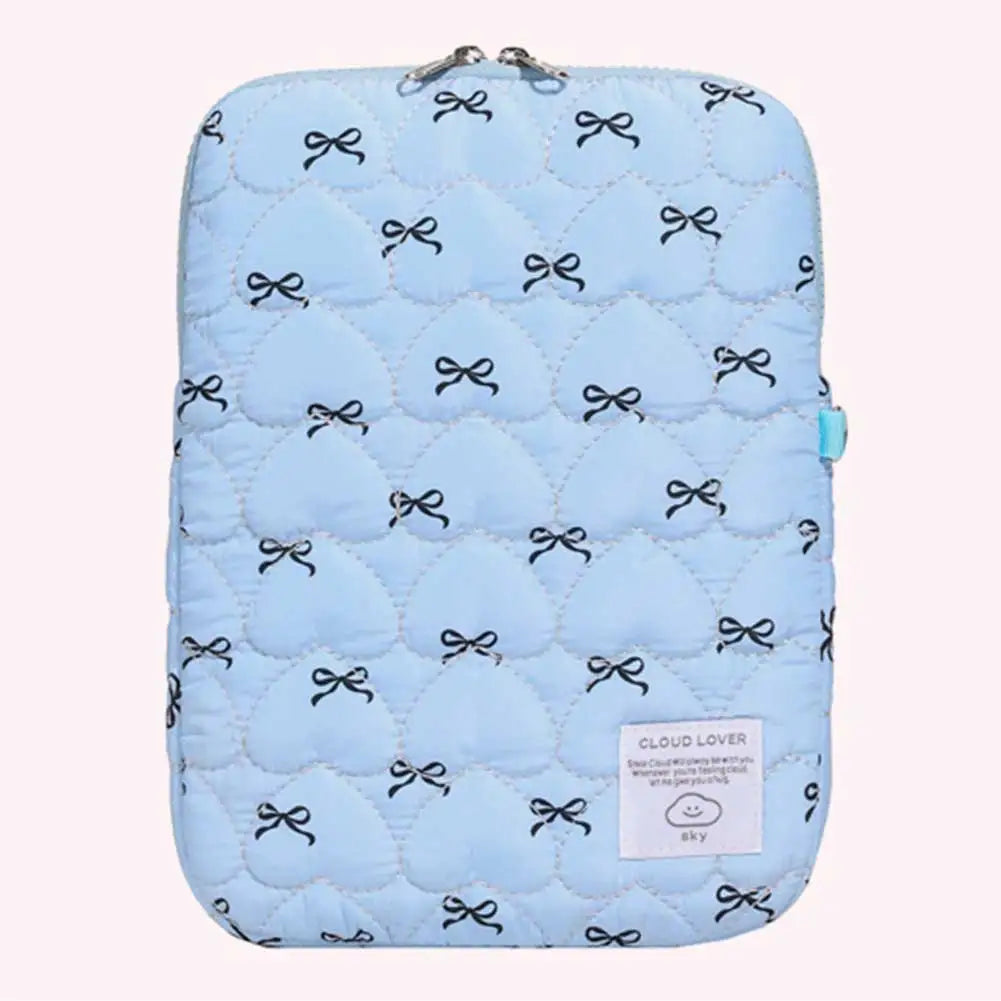 Bowknot Soft Pad Tablet Bag Embroidery Fluffy Padded Bag Shockproof Cute Quilted Laptop Sleeve Commute Work Study Bag