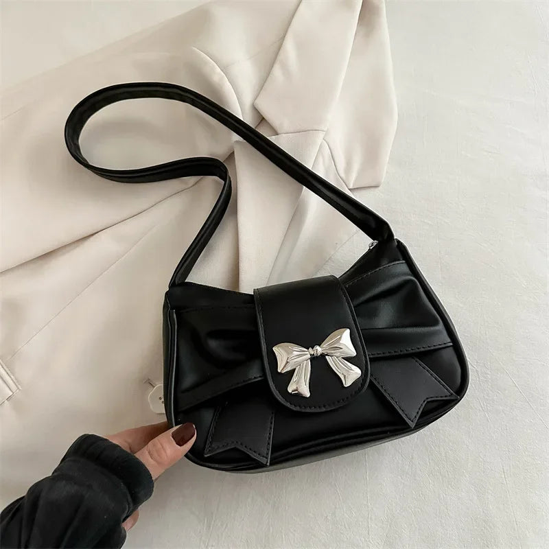 Trendy Bow Shoulder Bag Handbag Casual Underarm Bag Daily Commuting Bags PU Leather Lady Banquet Bag Business Women's Bags