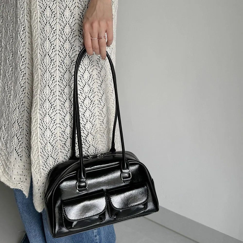 Large Capacity Brown Bowling Handbag Women's Shoulder Bag Retro Korean INS Style Autumn Winter New 2025 Fashion Trend Bag