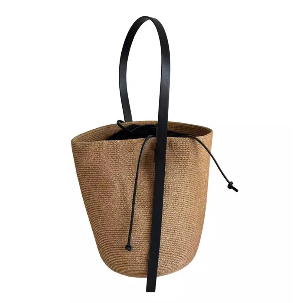 Woven Straw Bag for Women with Adjustable Strap Summer Beach Bag Solid Shoulder Bag Cute Handbag for Travel Shopping