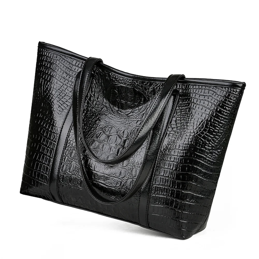 Tote Bag for Women Crocodile Print Top Handle Bag PU Leather with Inner Pocket with Zipper Handbag for Work Travel
