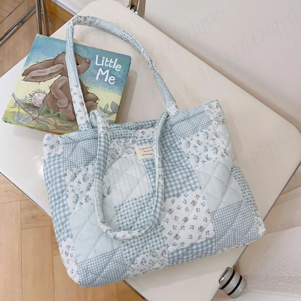 Women Quilted Diamond Lattice Handbag Floral Shoulder Bag Large Capacity Carrying Bag Stylish Commuting Bag Puffy Tote Handbag