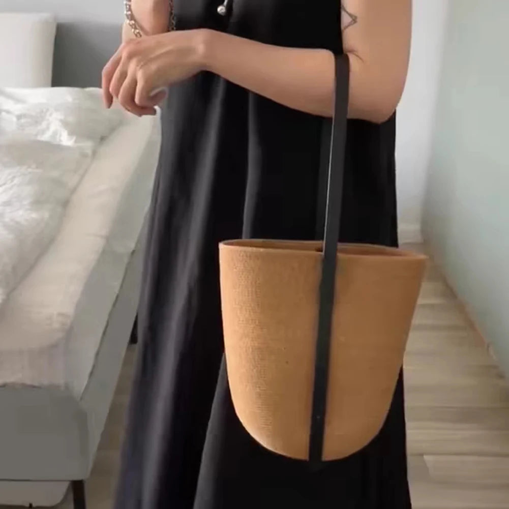 Woven Straw Bag for Women with Adjustable Strap Summer Beach Bag Solid Shoulder Bag Cute Handbag for Travel Shopping