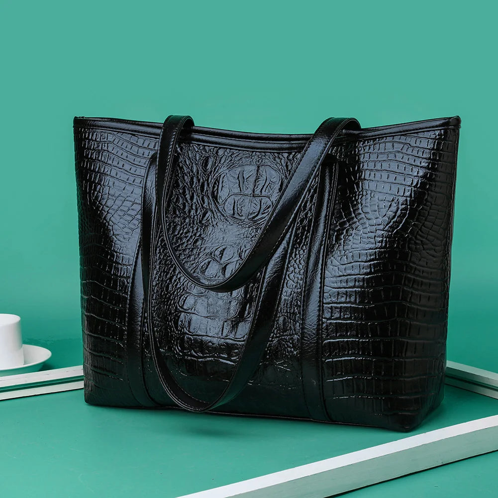 Tote Bag for Women Crocodile Print Top Handle Bag PU Leather with Inner Pocket with Zipper Handbag for Work Travel