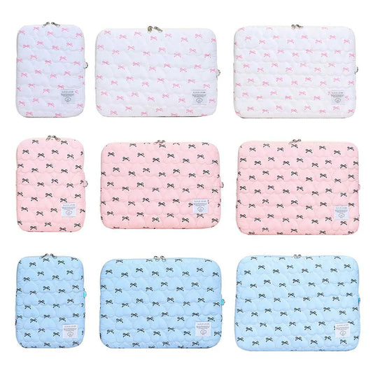 Bowknot Soft Pad Tablet Bag Embroidery Fluffy Padded Bag Shockproof Cute Quilted Laptop Sleeve Commute Work Study Bag