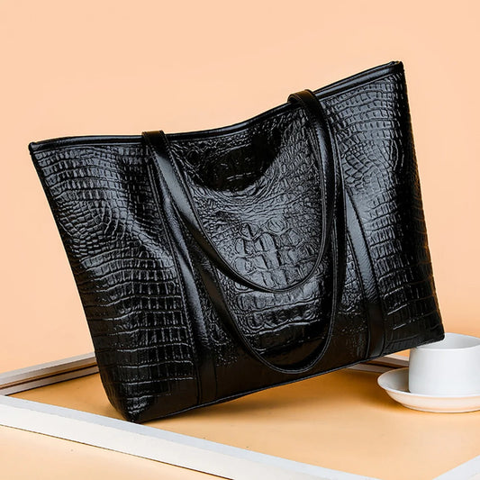Tote Bag for Women Crocodile Print Top Handle Bag PU Leather with Inner Pocket with Zipper Handbag for Work Travel