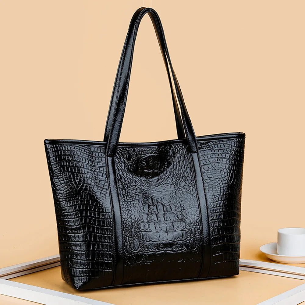 Tote Bag for Women Crocodile Print Top Handle Bag PU Leather with Inner Pocket with Zipper Handbag for Work Travel