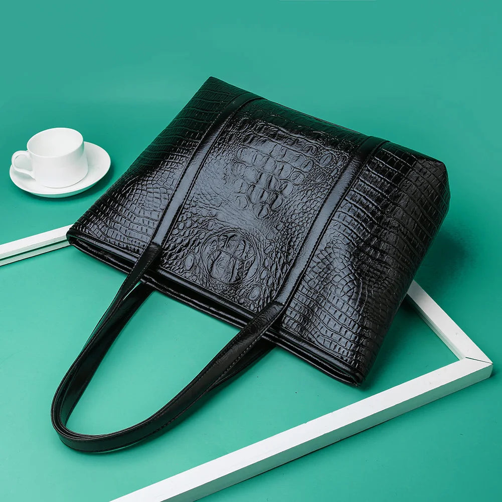 Tote Bag for Women Crocodile Print Top Handle Bag PU Leather with Inner Pocket with Zipper Handbag for Work Travel
