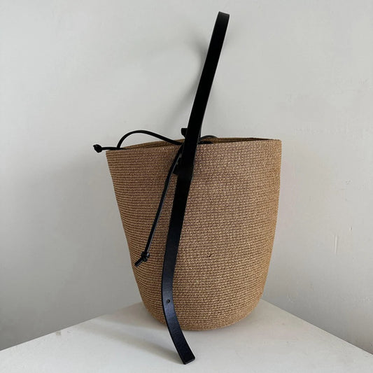 Woven Straw Bag for Women with Adjustable Strap Summer Beach Bag Solid Shoulder Bag Cute Handbag for Travel Shopping